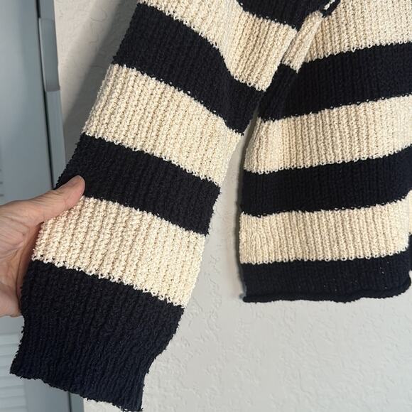 Zara Chunky Knit Sweater Drawstring Rope Stripe Beachy Coastal Nautical - Picture 3 of 8